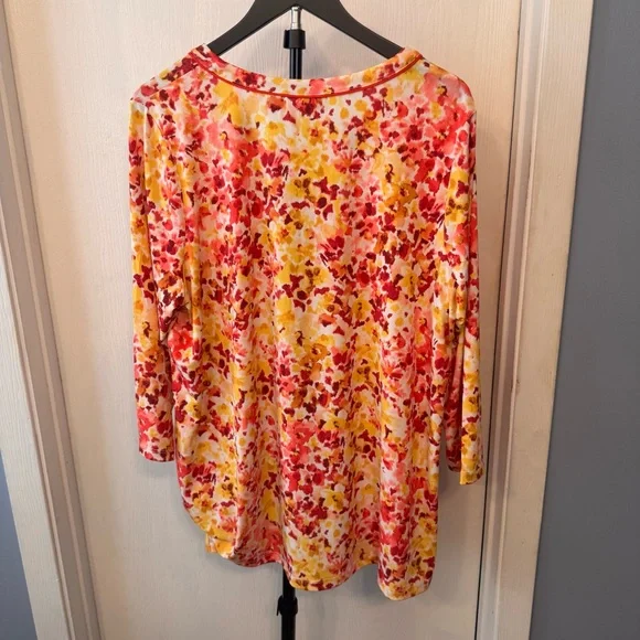 Susan Graver 1X Floral Top Liquid Knit 3/4 Sleeve Tunic Multicolor - Picture 2 of 3